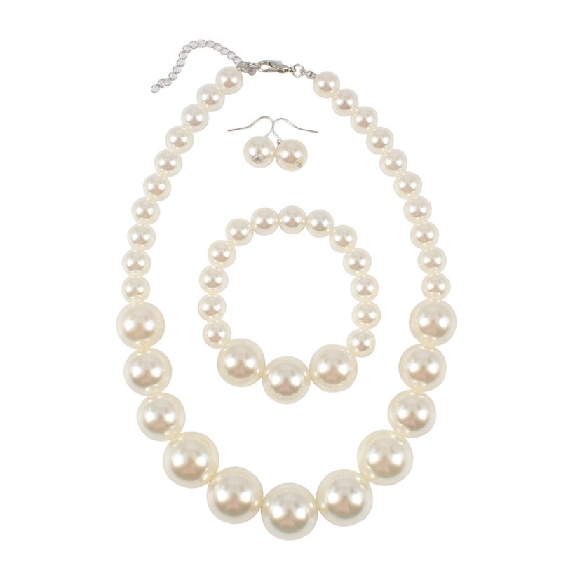 KOSMOS-LI Women's Large Big Simulated Ivory Pearl Statement 19" Necklace Bracelet and Earrings Jewelry Set Stocking Stuffers - Image 1